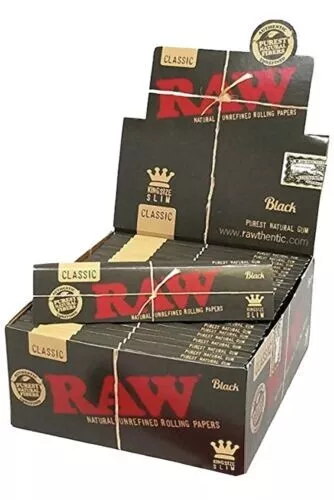 Raw Black Classic King Size Slim Natural Rolling Papers😎50 Packs Box Authentic