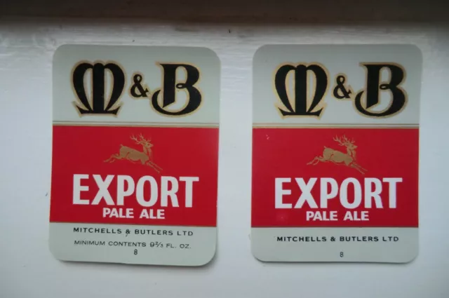 Neuwertiges Paar Mitchell & Butlers Export Pale Ale 8 Brauerei Bierflasche Etikett