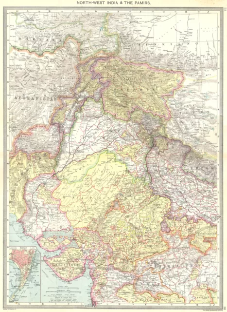 INDIA. North-West India and The Pamirs; Inset map of Mumbai 1907 old