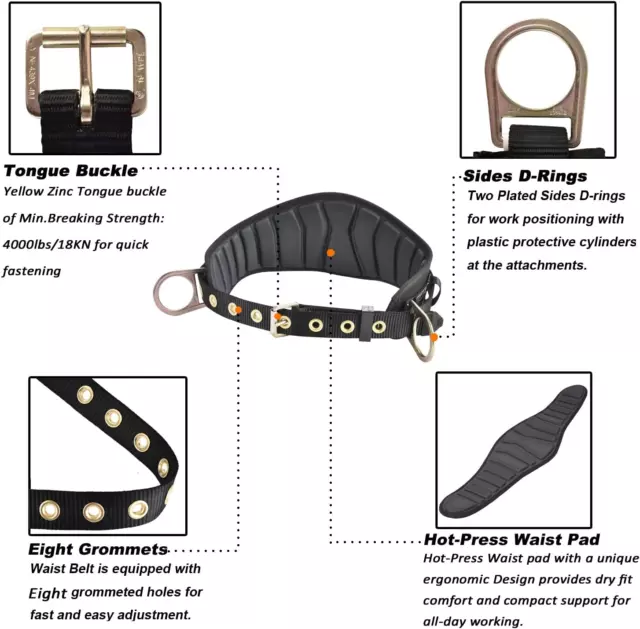 TONGUE BUCKLE BODY Belt with Hot-Pressing Waist Pad and 2 Side D-Rings ...
