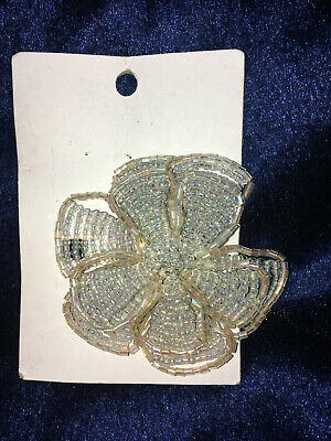 NWT Vintage Seed Bead 3-D Flower Brooch Pin Hat 2" - Animal Rescue