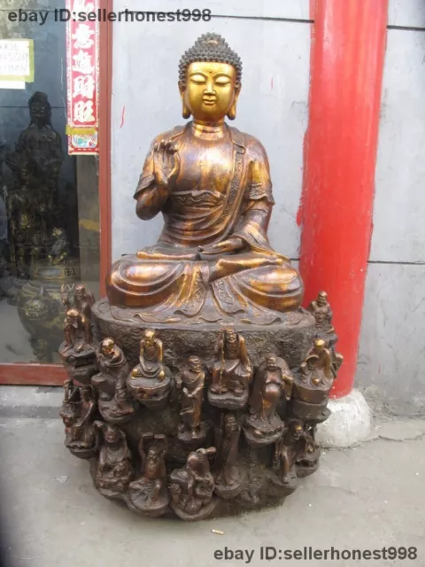 Huge Tibet Buddhism Eighteen arhats Sakyamuni Buddha bronze Shakyamuni Statue
