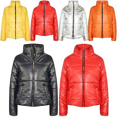 Girls Jacket Kids Wetlook Cropped Padded Quilted Puffer Bubble Jackets Coat 5-13