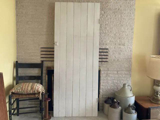 Antique Beadboard Door w- Rack White Paint Rustic Farmhouse Vignette 26x67 1900s