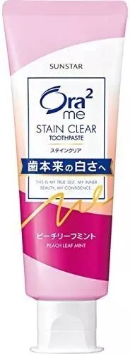 SET 2 PACKS Sunstar Ora2 Me Stain Clear Toothpaste Peach Leaf Mint 130g Japan 2