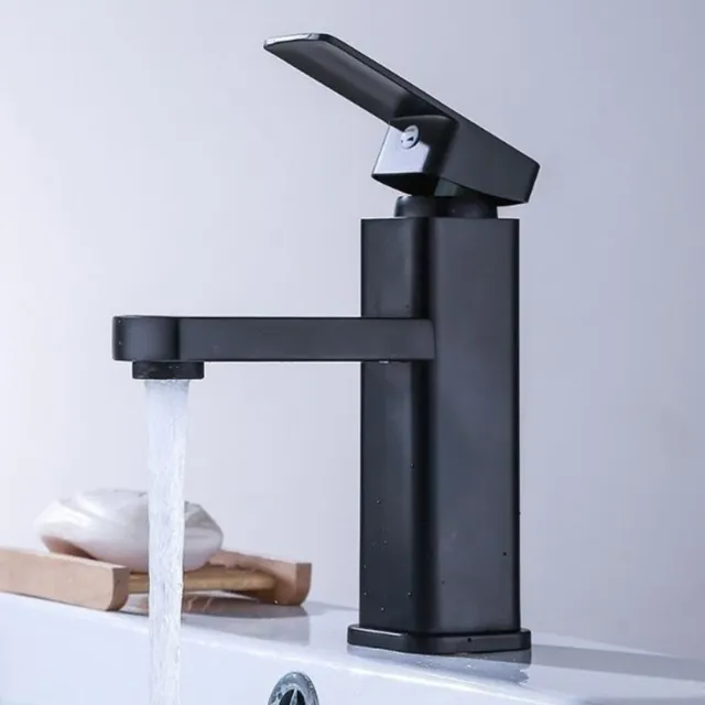Robuster schwarzer Wasserhahn für Waschbecken aus Edelstahl Mischbatterie