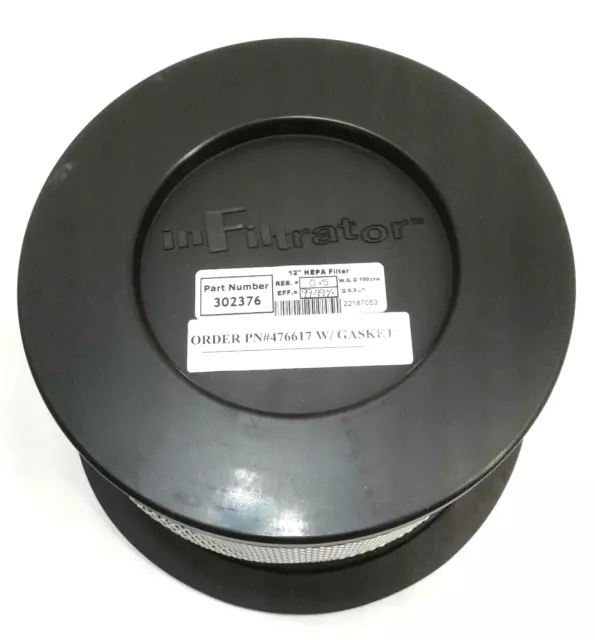 InFiltrator 476617 12" HEPA Filter W/ Gasket 99.97% @ 0.3 Microns 100 CFM