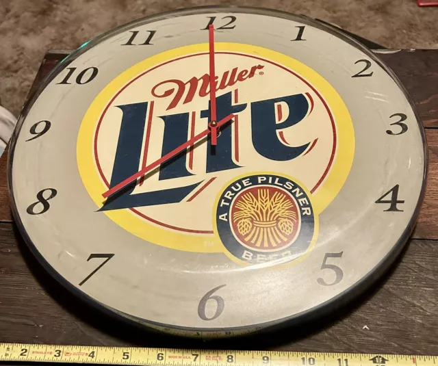 Vintage Miller Lite Plastic Clock Quartz USA 2001 Battery Operated Works!