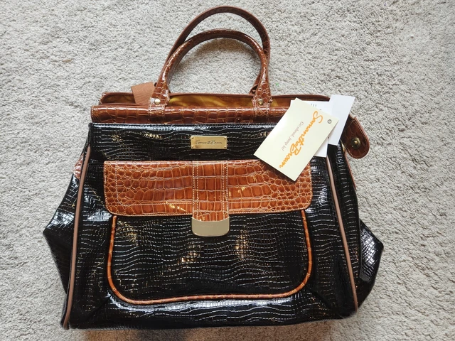 Samantha Brown - Black Camel Dowel Bag Carry on - Croco Embossed *NEW Travel Bag