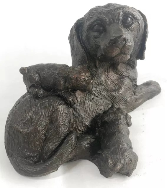 Labrador Retriever w/Pup Bronze Sculpture Dog Hot Cast Figure Statue Art Deco