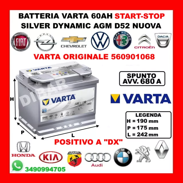 AUTOBATTERIE START & Stop VARTA Silber Dynamic AGM D52 60AH 680A 12V Neu 1  EUR 137,44 - PicClick DE