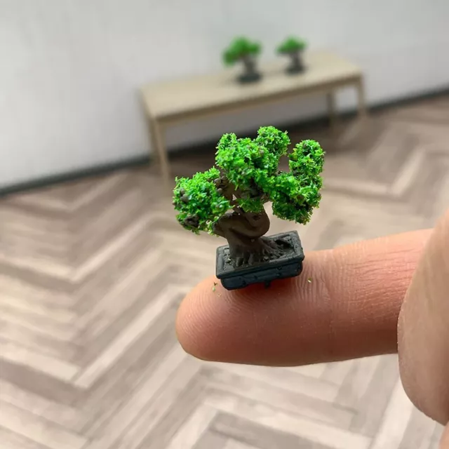 2x Dolls House Miniature 1:12TH Scale Pine Bonsai Resin Trees Plants Accessories