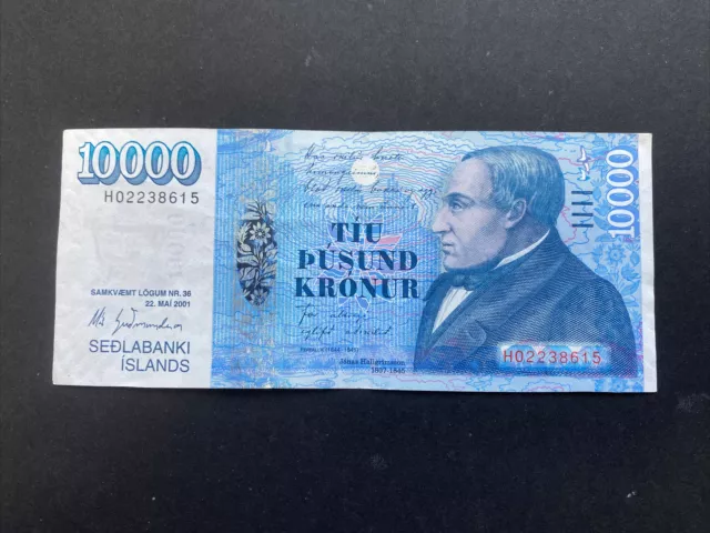 2001 Central Bank Of Iceland 10,000 Kronur Banknote