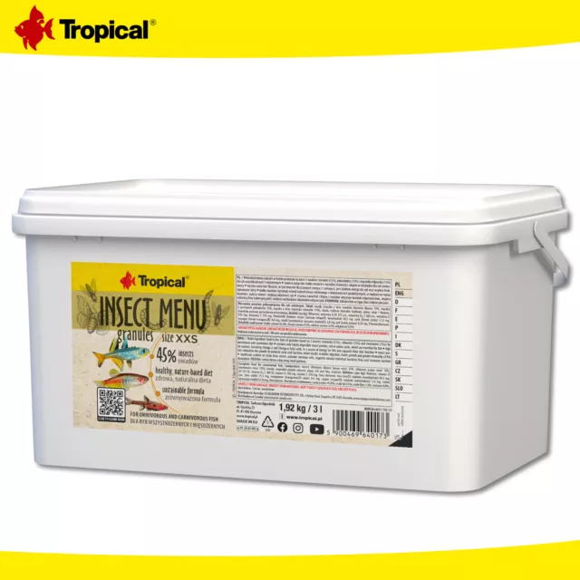 Tropical 3 L Insecte Menu Granules XXS pour Alles- Et Chair à Manger Poissons