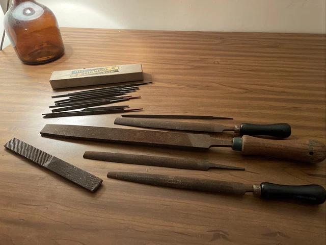 16 Lot Antique Files Wood Working Gold Medal Rasps Wooden Handles Variety Sizes