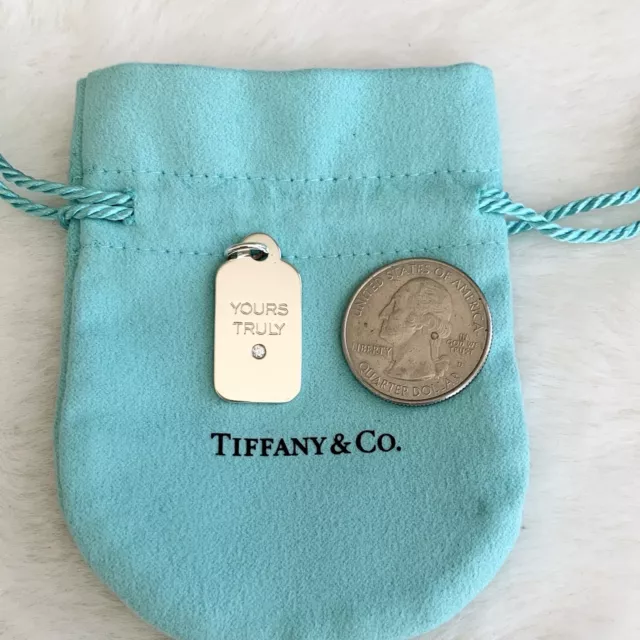 NEW Tiffany & Co. Silver Diamond YOURS TRULY Charm Pendant POUCH BOX 2