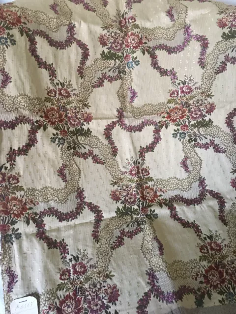 Antique French Floral Silk Fabric ~ Grape Purple Rust Orange Rose Blue Olive