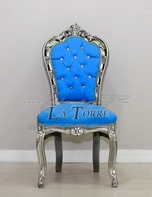 Silla Sillón Still Luis XV Barroco Imperio Plata Terciopelo Azul AL1826
