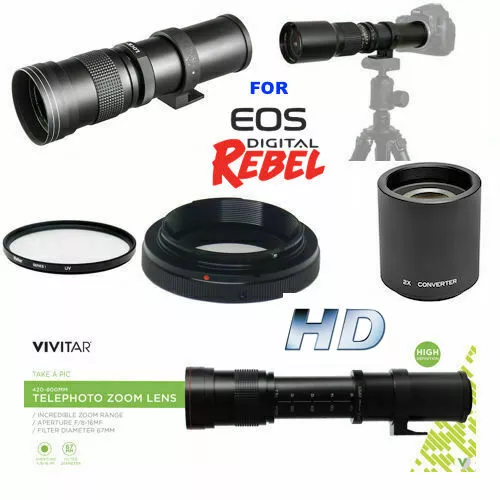 420MM-1600MM TELEPHOTO ZOOM LENS +FILTER FOR Canon EOS Rebel T100 DSLR CAMERA