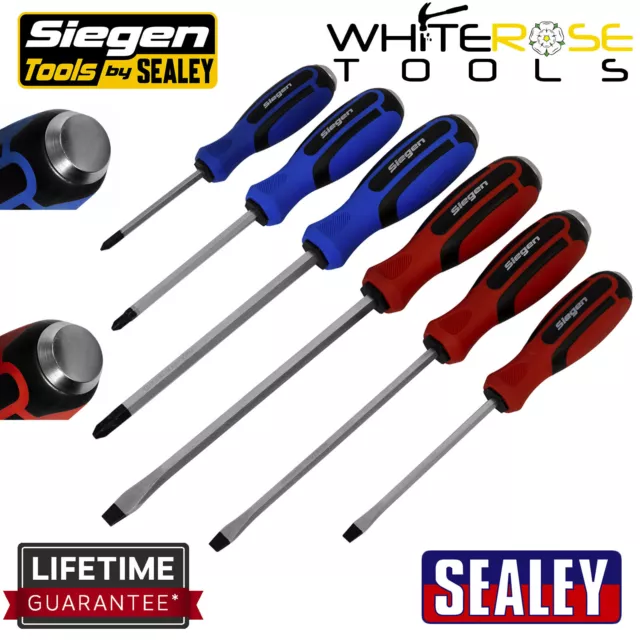 Siegen Screwdriver Set 6pc Hammer-Thru Sealey Hex Shaft Colour Coded Soft Grip