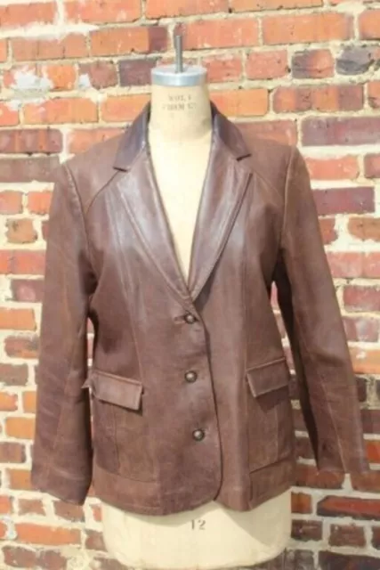 Vintage Brown Leather Coat THE TERRITORY AHEAD Navajo Jacket SIZE 12 Women