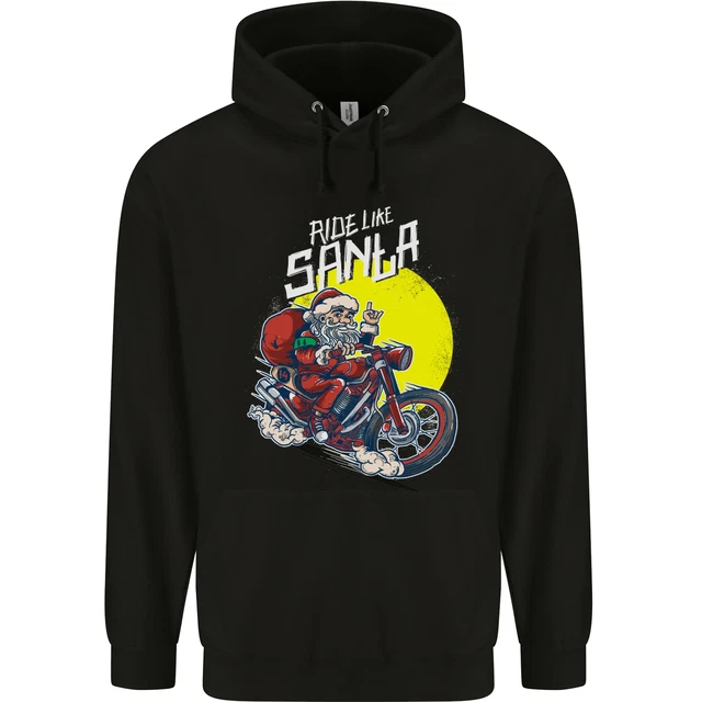 Ride Like Santa Biker Motorcycle Christmas Mens 80% Cotton Hoodie