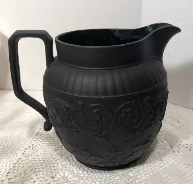 Wedgwood Basalt Black 5 INCH Pitcher England Thistle Clover