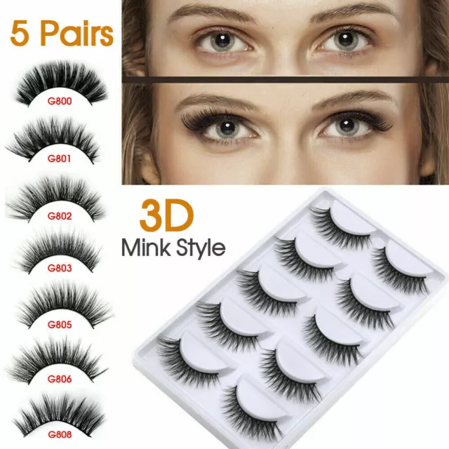 5 Pairs Fake Eyelashes Eye Lashes 3D Mink Natural Thick False Makeup Extension