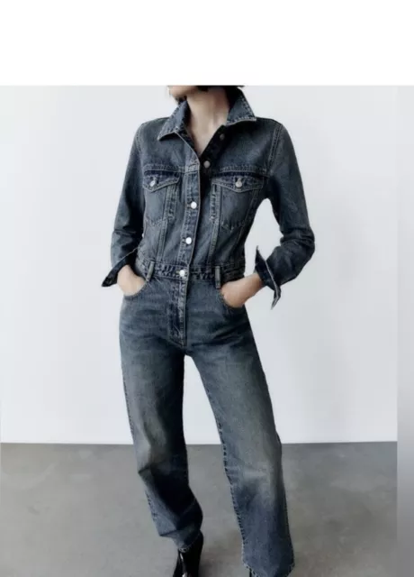 Shop ZARA 2023 SS TRF LONG DENIM JUMPSUIT (5252/283) by