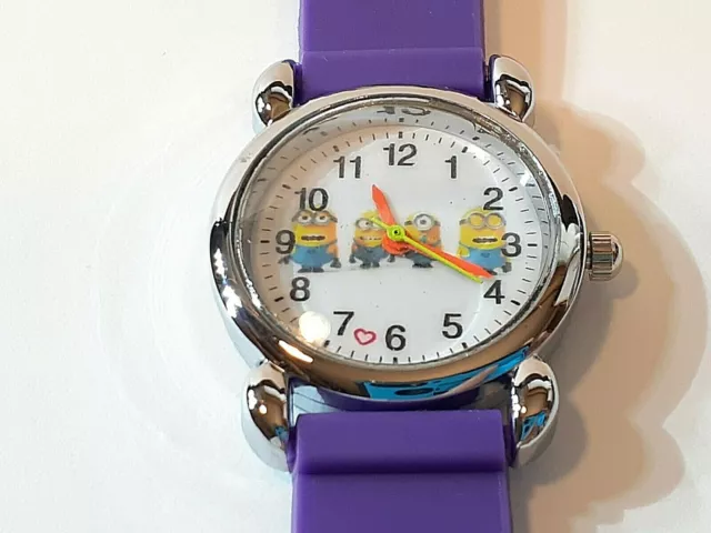 CHILDREN'S Analog Quartz CARTOON Wrist WATCH PURPLE BAND / NOS  [2902]