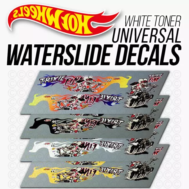 1/64 TRIXIE FINK FLAMES Custom White Toner Universal WaterSlide Decal Hot Wheel