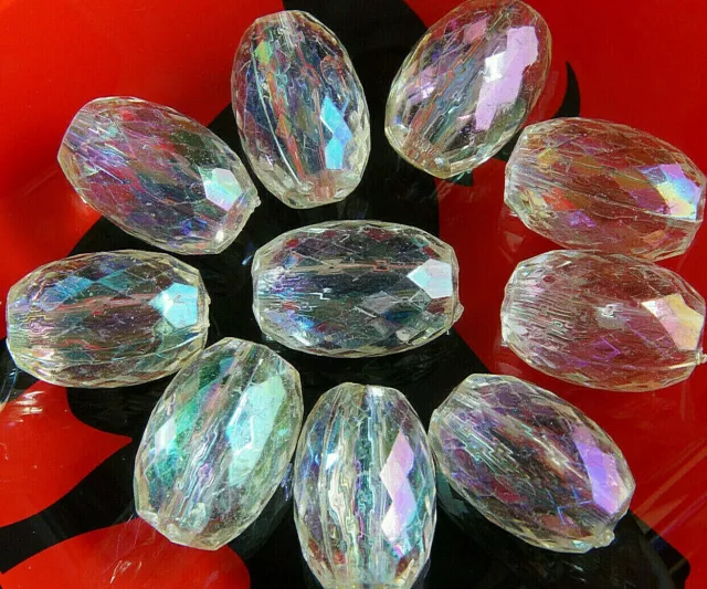 15 x LARGE~AB~CLEAR ~OVAL / OBLONG~FACETED~ACRYLIC BEADS,20 x 13 MM, HOLE~2.5 MM