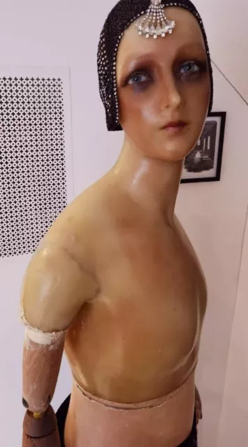 Superbe Mannequin femme de cire et bois articulé SIEGEL 1900 1920 Art Déco