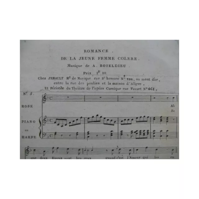 BOIELDIEU Adrien La Jeune Femme Colère No 5 Romance Chant Piano ou Harpe 1805