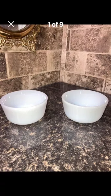 Vintage Anchor Hocking Milk Glass Custard Cups, Bowls, 6 oz , Set Of 2