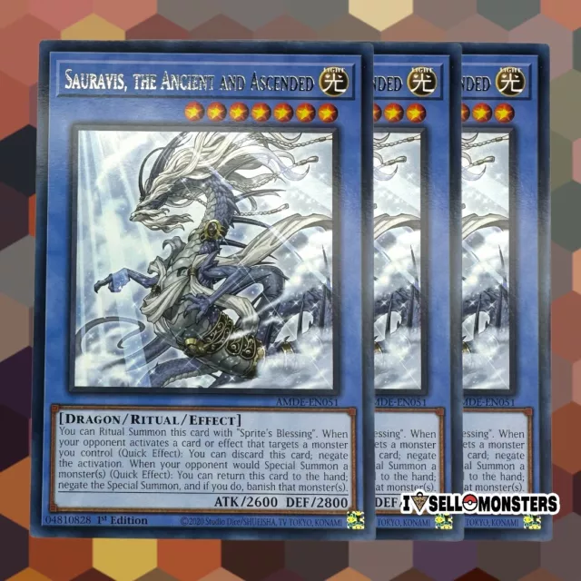 YUGIOH! 3x AMDE-EN051 Sauravis, the Ancient and Ascended x3 1st ED Yu-gi-oh! NM