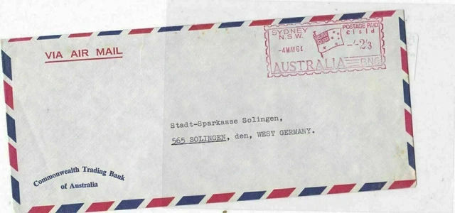 australia sydney 1964 machine cancel airmail stamps cover  ref 10170