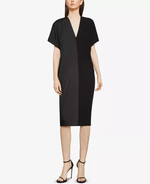 BCBGMAXAZRIA Two Tone Draped Shift Dress In Black Size XS $208 2