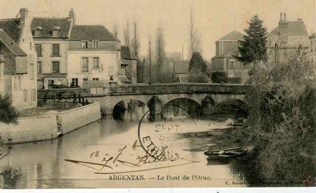 France Argentan - Le Pont de l'Orne sent to Kobe Japan 1907 postcard