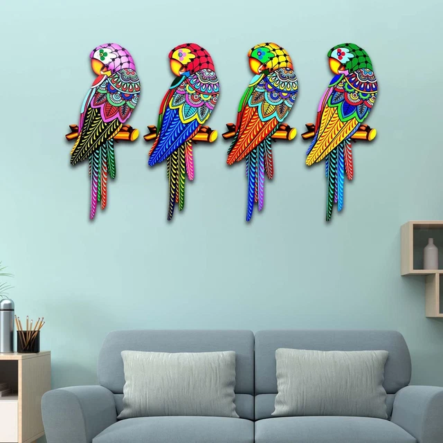 4 X Bunte Vögel Wandkunst Dekor Skulptur 3D Patio Balkon Modell