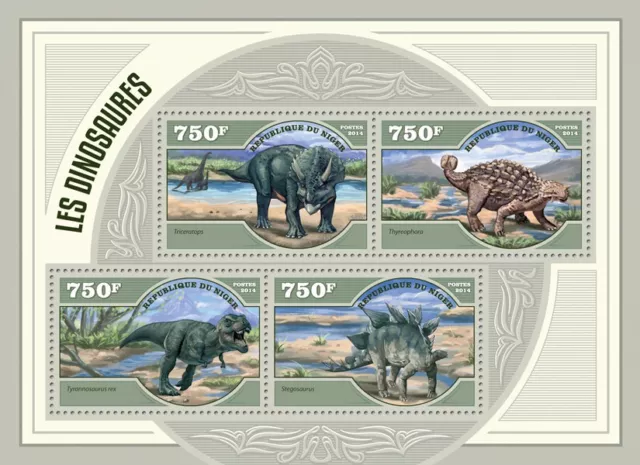 Dinosaurs Stamps 2014 MNH Prehistoric Animals Triceratops Stegosaurus 4v M/S