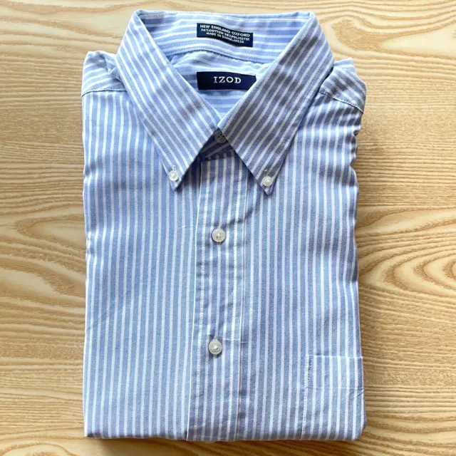 Izod Mens Striped Shirt Large Blue White 26" Pit-to-Pit Designer Fashion Buttons