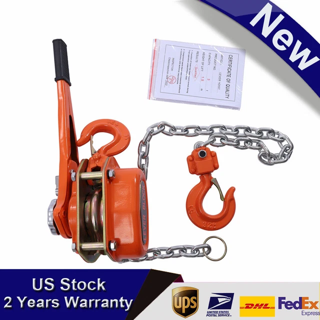 Chain Hoist Block 3 Ton 5Ft G80 Manual Lift Puller w/ 2 Hooks Ratchet Type SALE