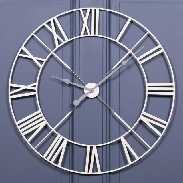 Extra Large 110cm Distressed Cream Metal Twist Frame Wall Clock Roman Numeral