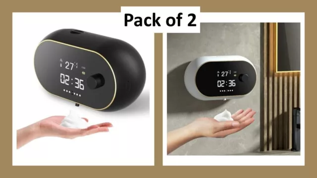 TWIN PACK Black &White Automatic Foam Soap Dispenser Wall Mount Time Temperature