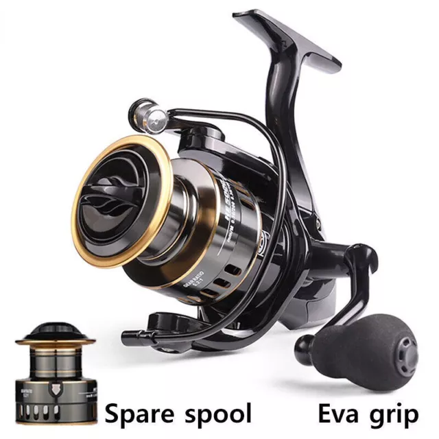 Fishing Reel HE500-7000 Max Drag 10kg Spare Metal Spool Grip Spinning Reel