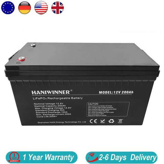 Batteria 12V 200Ah LiFePO4 4000+ cicli 100A BMS per sistemi solari batteria camper