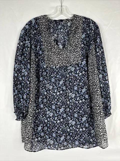 Chaps Floral Tunic Top Womens Plus Size 2X Bohemian Sheer 3/4 Sleeve
