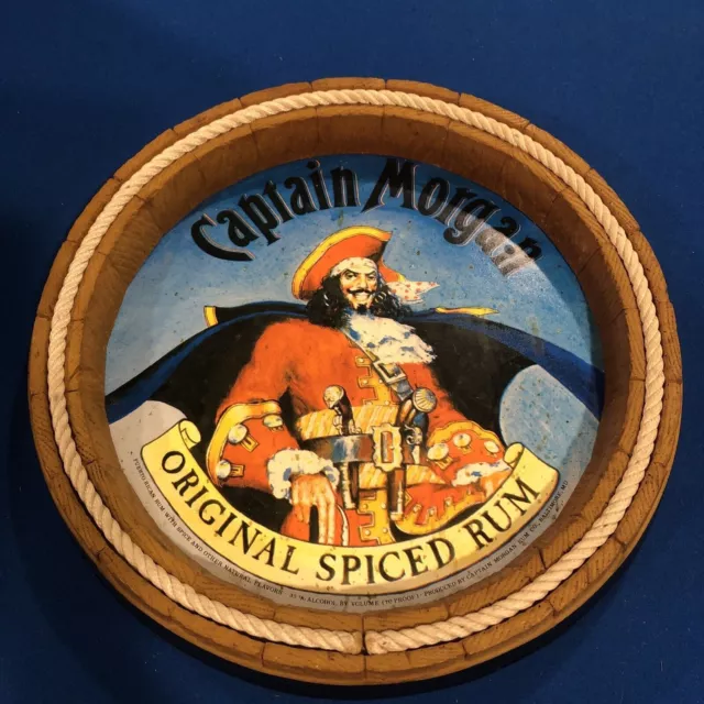 Vintage Captain Morgan Original Spiced Rum Nautical Rope Barrel Top Sign 16x16