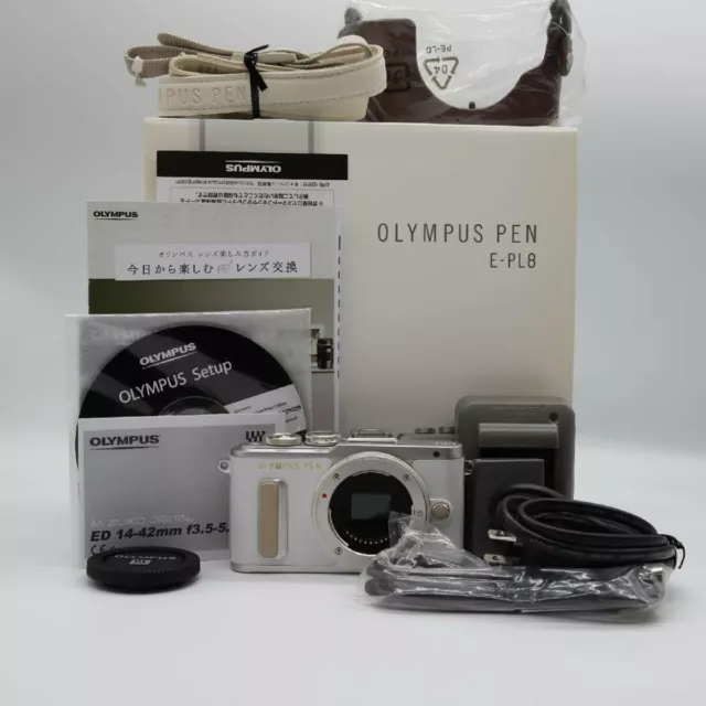 OLYMPUS PEN E-PL8 White Mirrorless SLR Camera Body 16 Megapixels W/Box, Strap